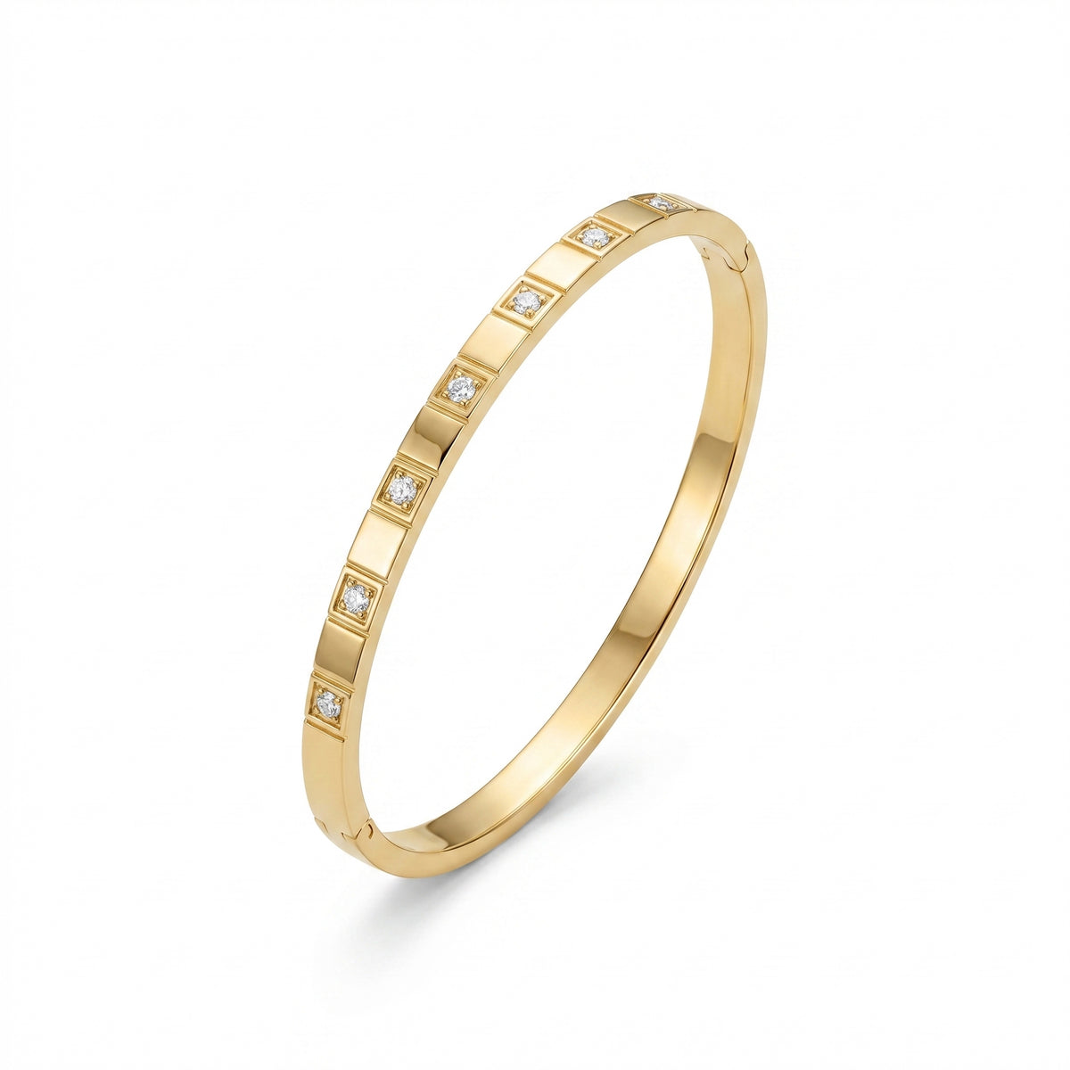 Geometric Square CZ Bangle – Gold Minimalist Fashion Bracelet
