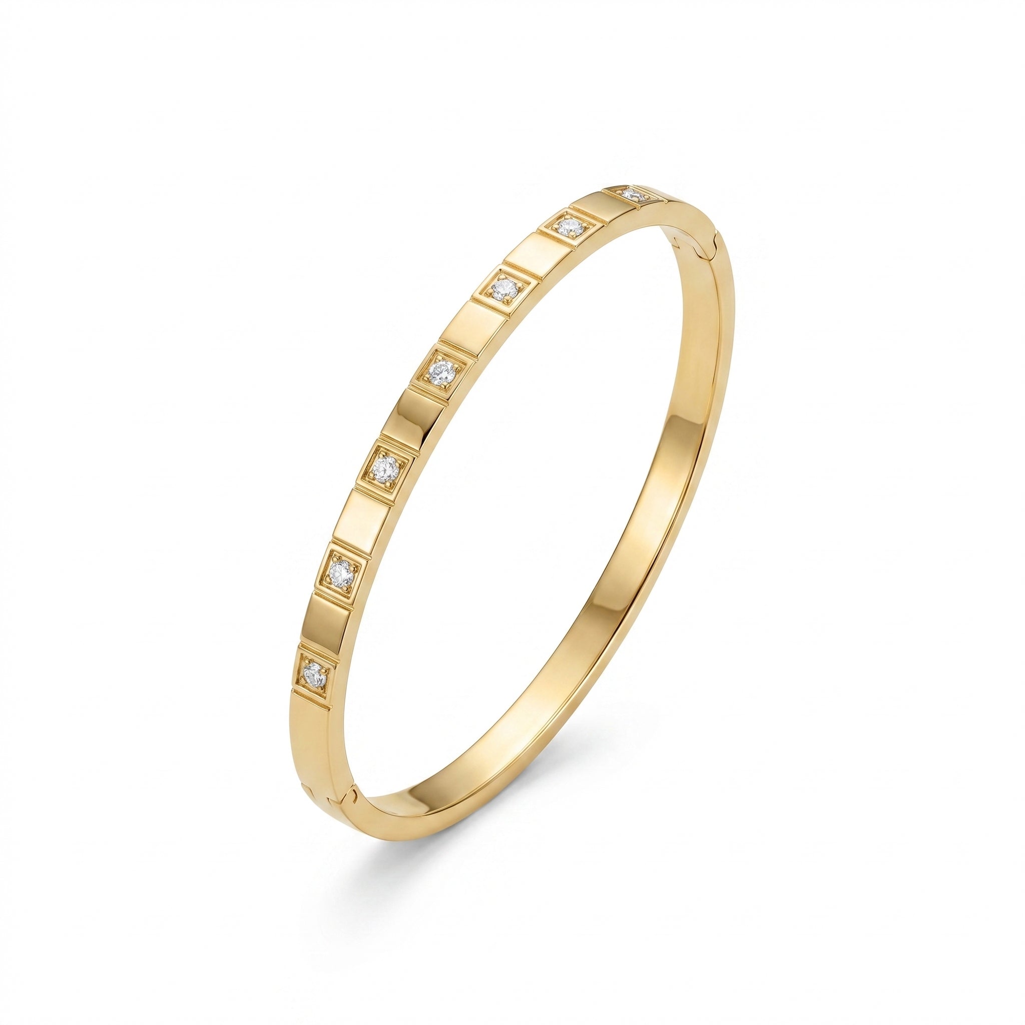 Geometric Square CZ Bangle – Gold Minimalist Fashion Bracelet