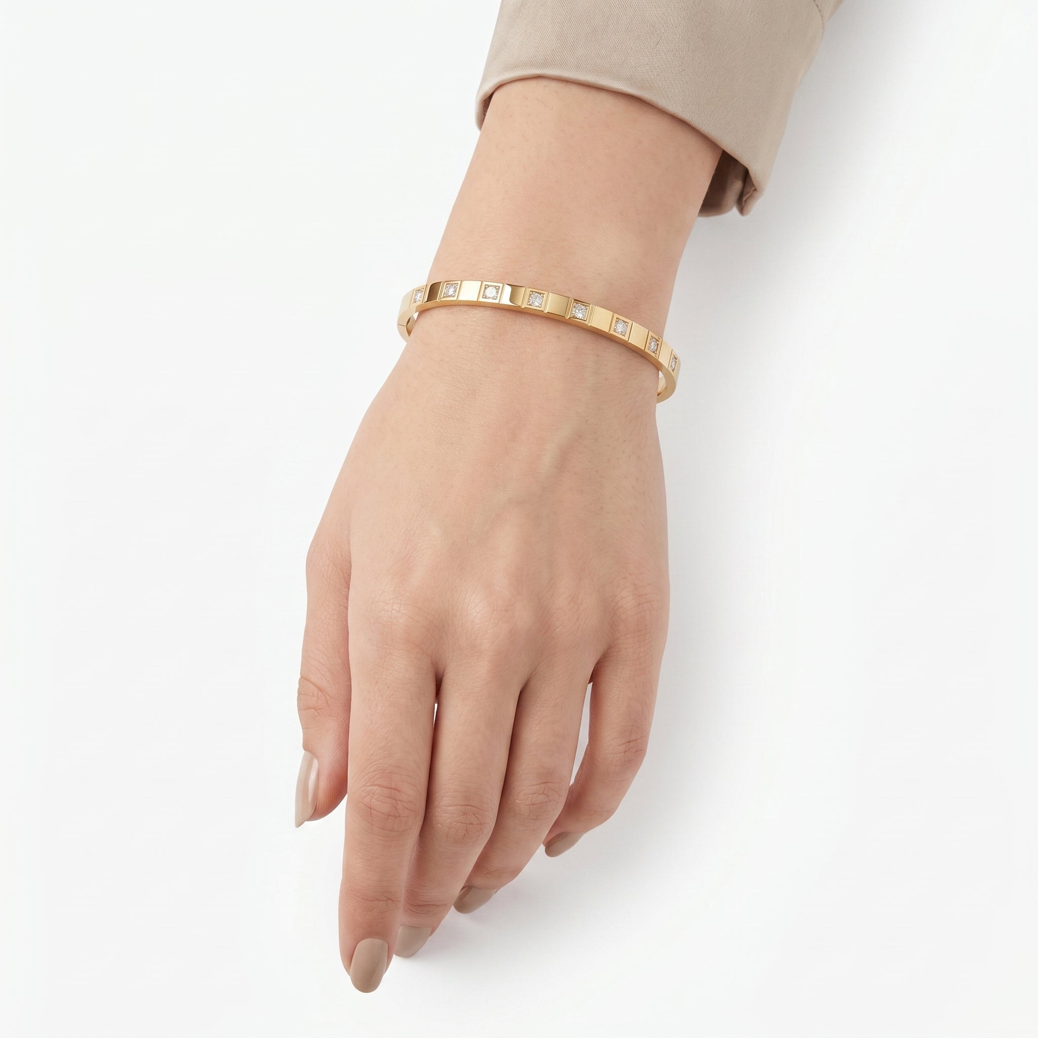 Geometric Square CZ Bangle – Gold Minimalist Fashion Bracelet