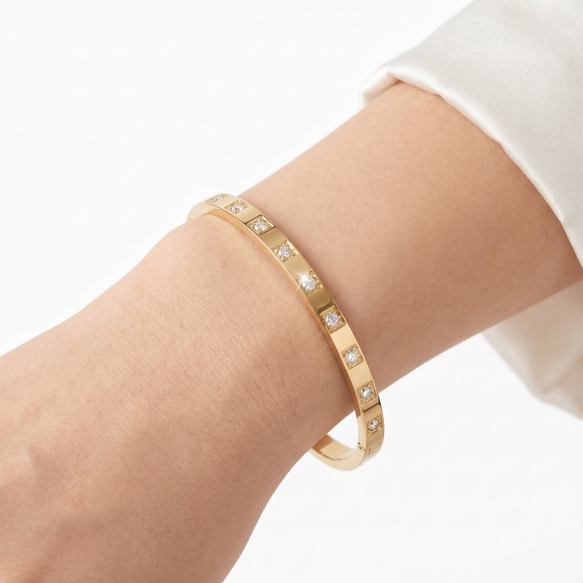 Geometric Square CZ Bangle – Gold Minimalist Fashion Bracelet