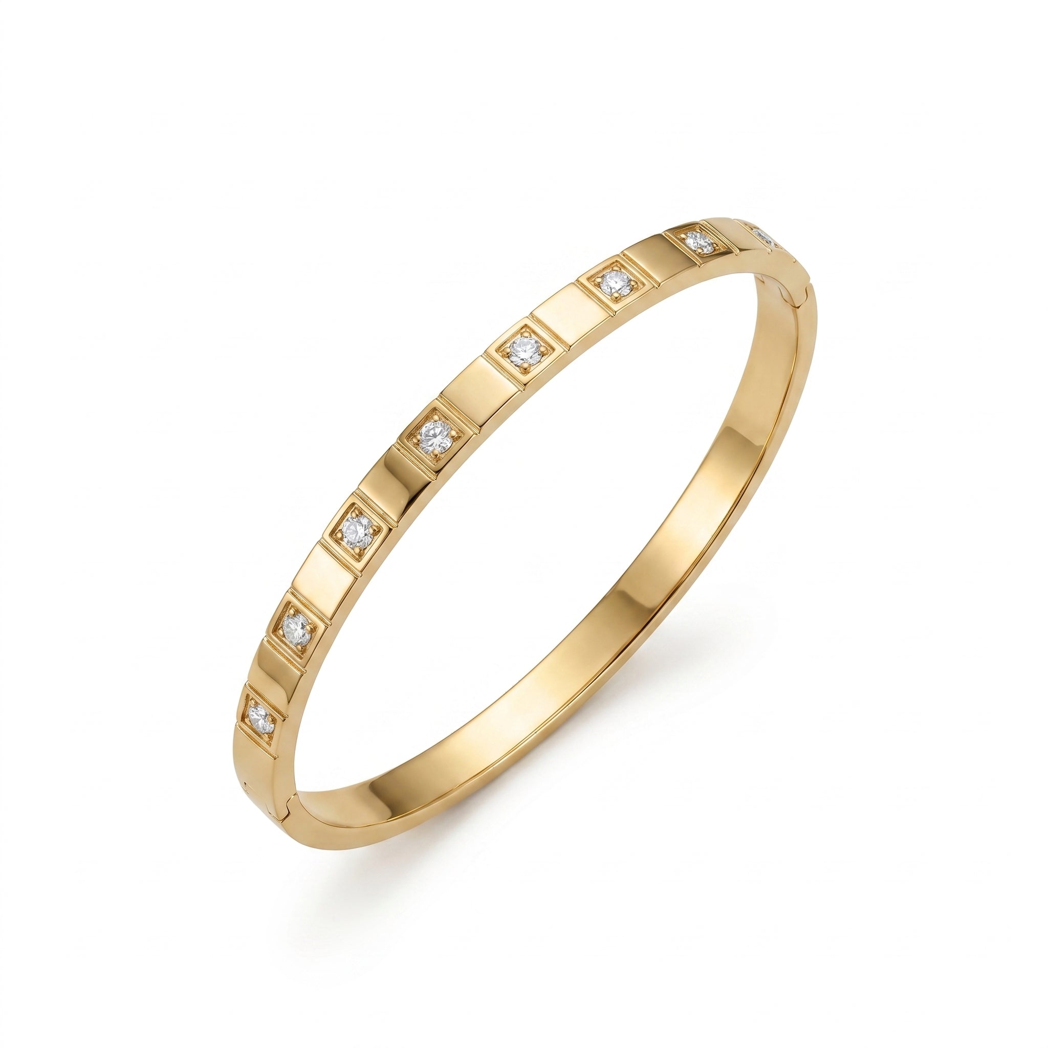 Geometric Square CZ Bangle – Gold Minimalist Fashion Bracelet