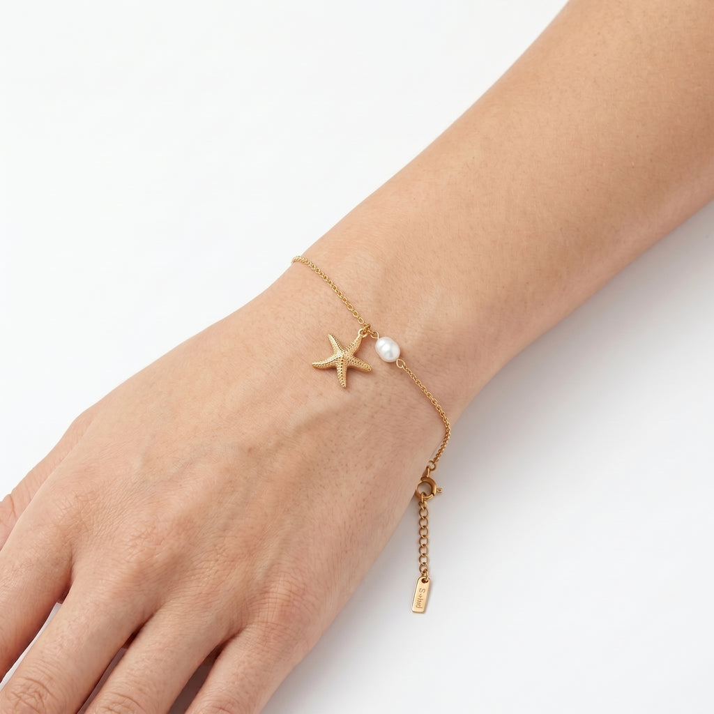 Starfish & Pearl Gold Bracelet – Ocean-Inspired Fashion Jewellery