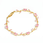Tulip Bracelet with Multicolour Gemstones, Pink, Purple & Clear Oval Marquise Crystals