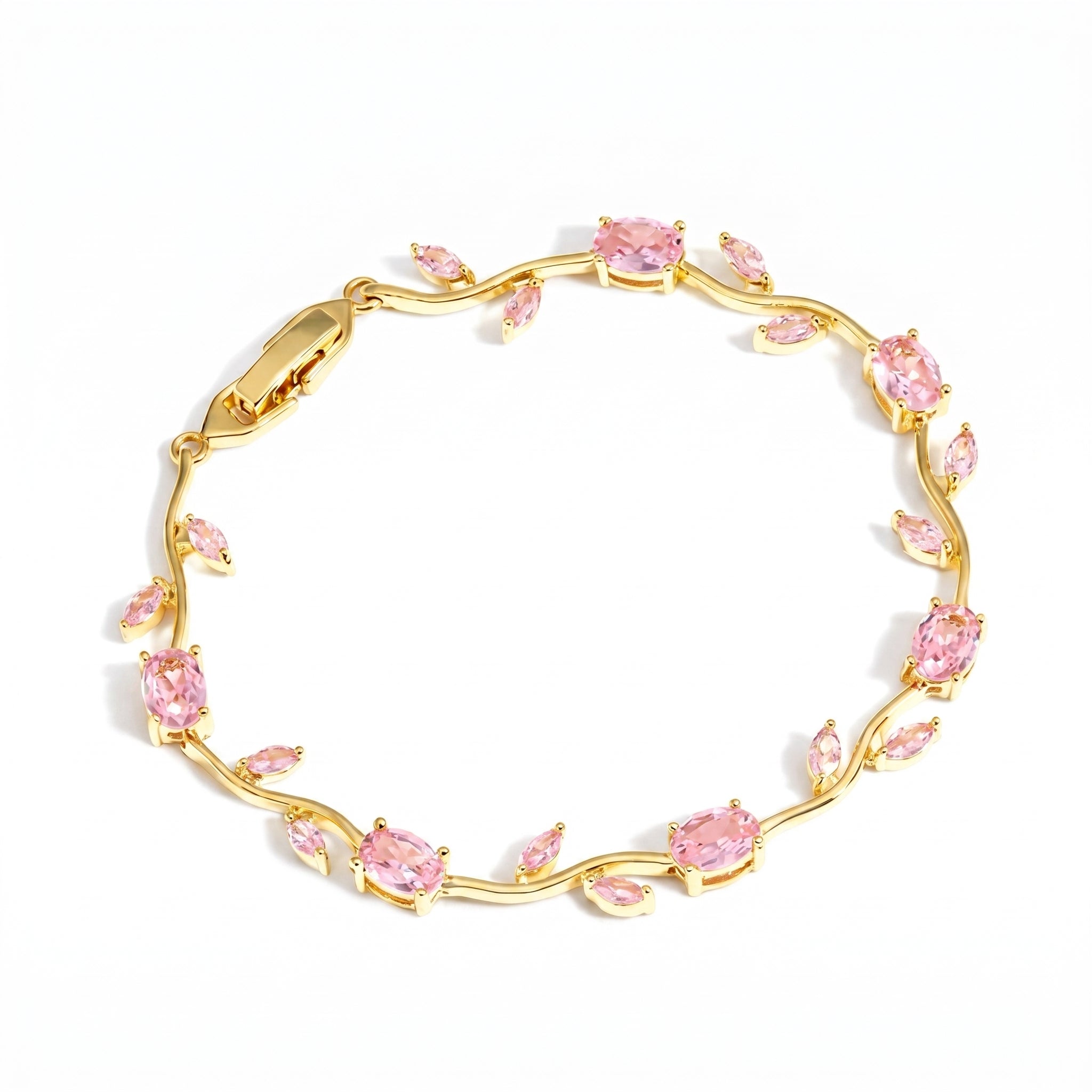 Tulip Bracelet with Multicolour Gemstones, Pink, Purple & Clear Oval Marquise Crystals