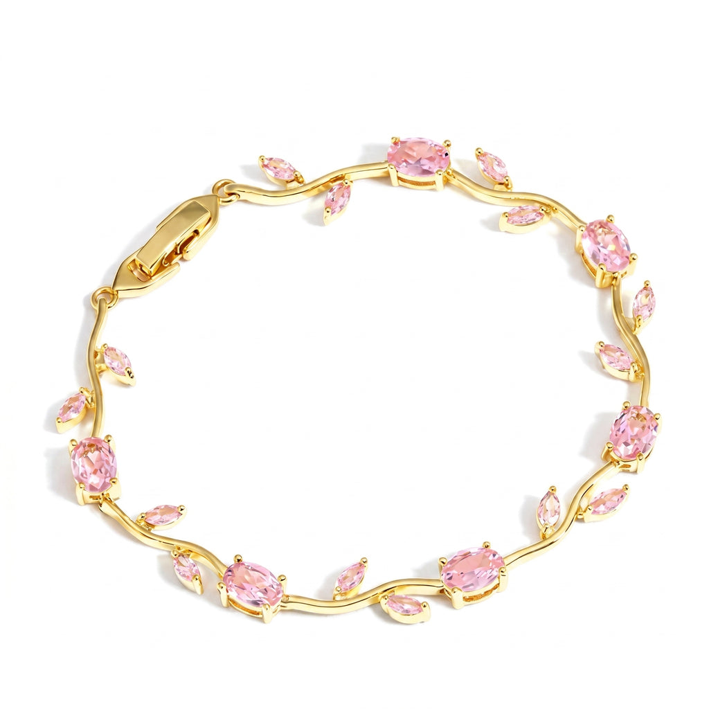 Tulip Bracelet with Multicolour Gemstones, Pink, Purple & Clear Oval Marquise Crystals