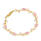 Tulip Bracelet with Multicolour Gemstones, Pink, Purple & Clear Oval Marquise Crystals