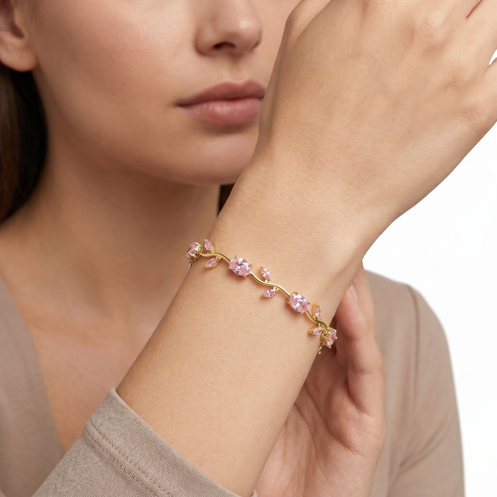 Tulip Bracelet with Multicolour Gemstones, Pink, Purple & Clear Oval Marquise Crystals
