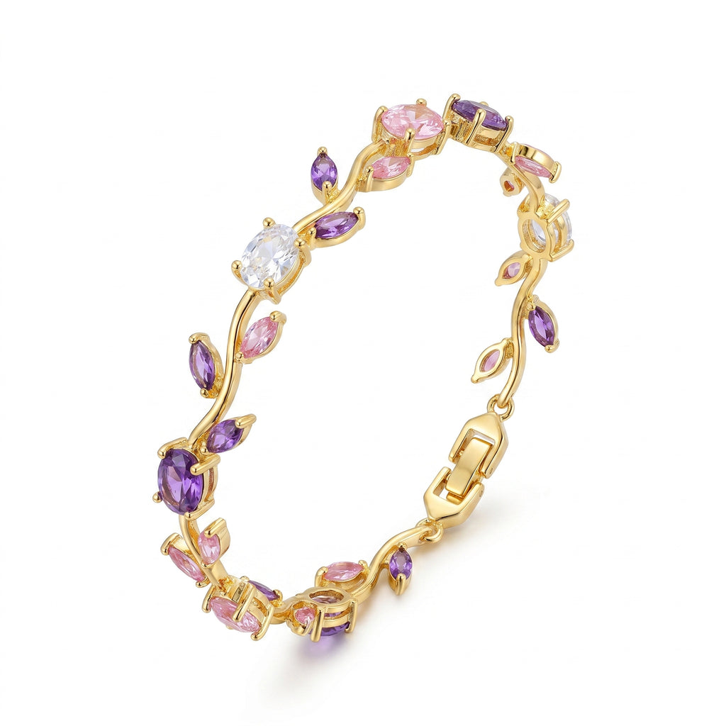 Tulip Bracelet with Multicolour Gemstones, Pink, Purple & Clear Oval Marquise Crystals