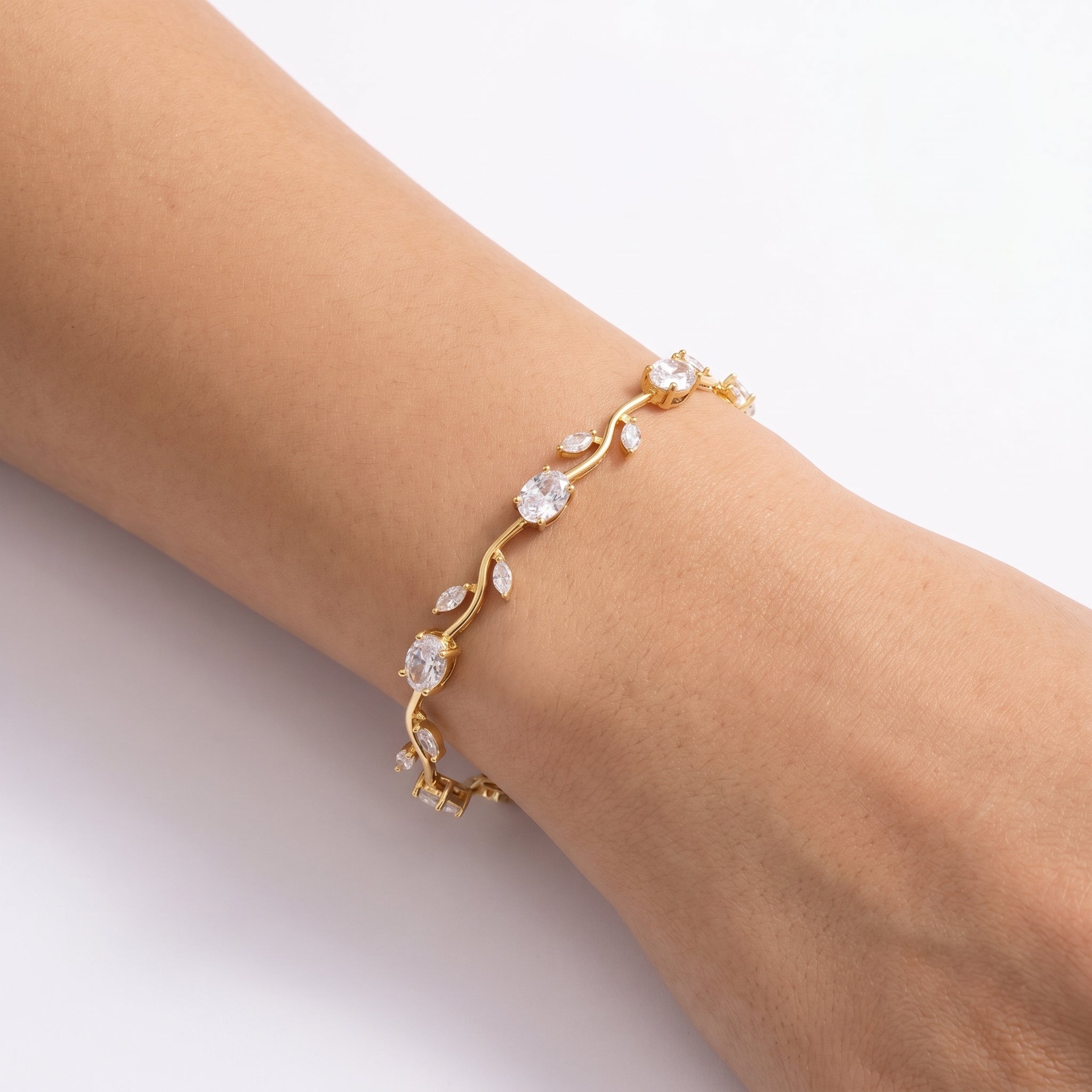 Tulip Bracelet with Multicolour Gemstones, Pink, Purple & Clear Oval Marquise Crystals