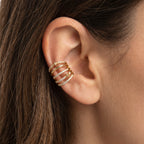 Triple Band CZ Star Earrcuff – Gold Open Fashion Statement Earrcuff
