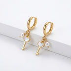 Heart Key & Pearl Charm Huggie Earrings – Gold Fashion Jewellery