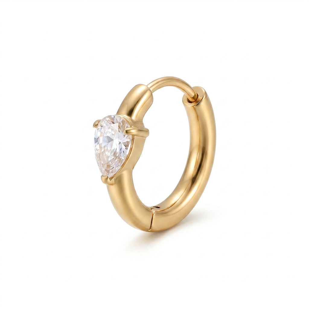 Pear CZ Huggie Earring – Gold Single Hoop Fashion Jewellery