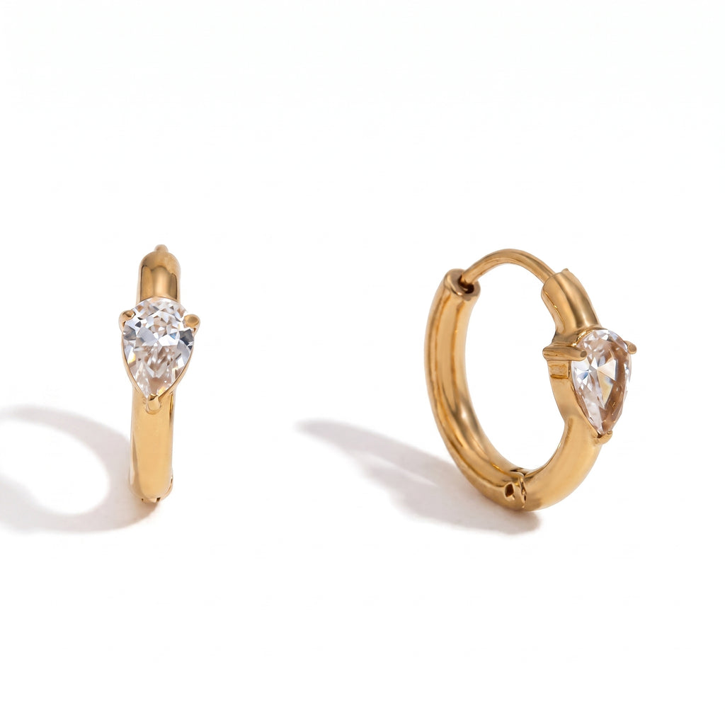 Pear CZ Huggie Earring – Gold Single Hoop Fashion Jewellery