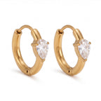 Pear CZ Huggie Earring – Gold Single Hoop Fashion Jewellery