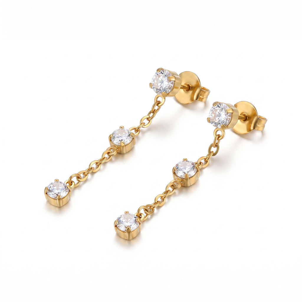 CZ Chain Station Drop Earrings – Dainty Gold Fashion Earrings
