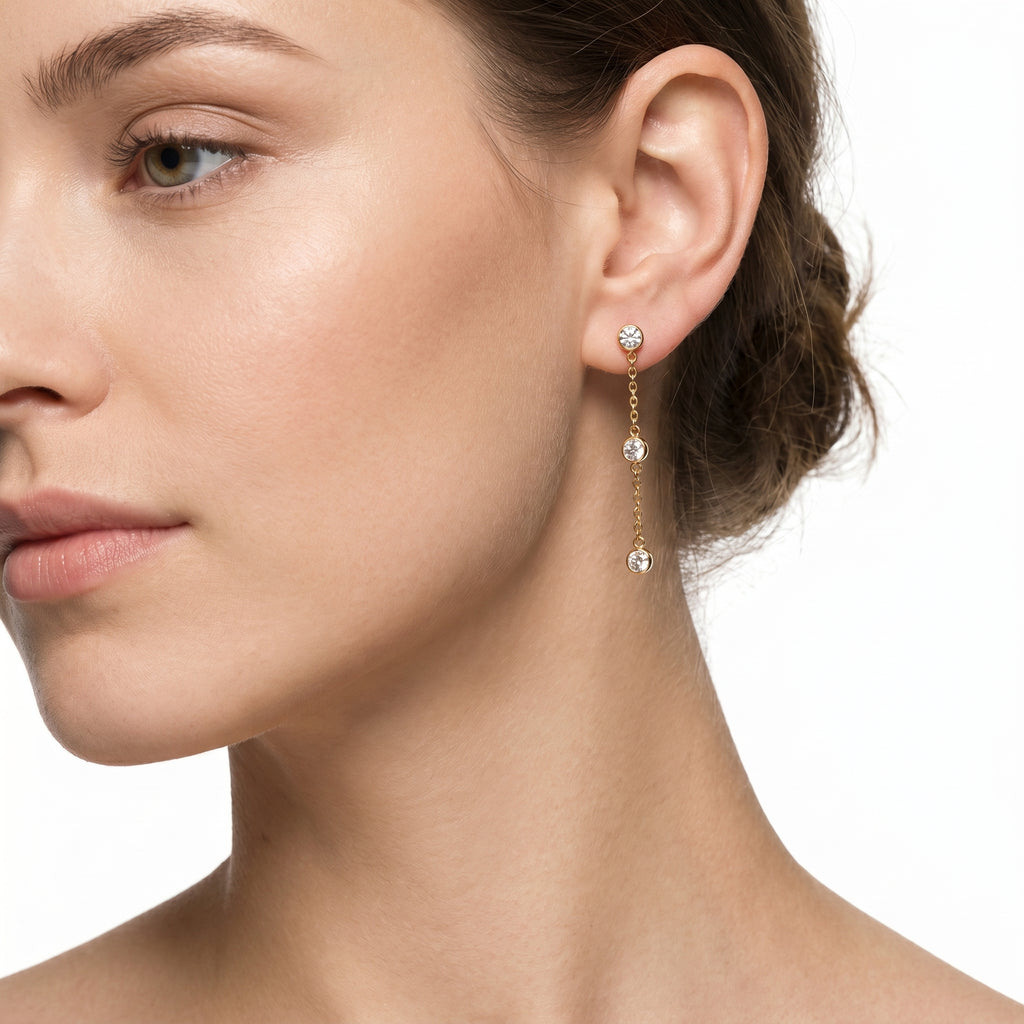 CZ Chain Station Drop Earrings – Dainty Gold Fashion Earrings