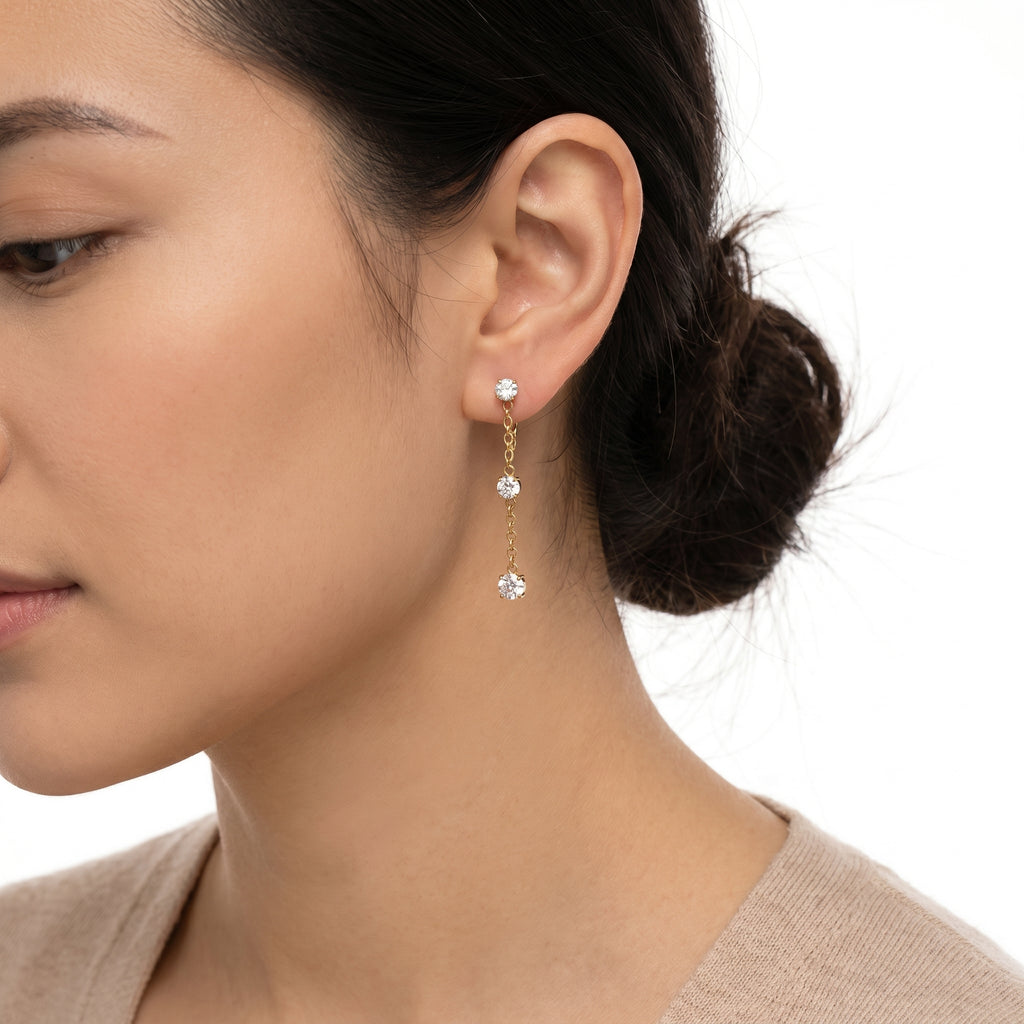 CZ Chain Station Drop Earrings – Dainty Gold Fashion Earrings