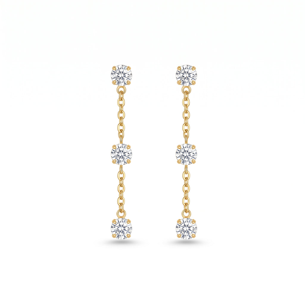 CZ Chain Station Drop Earrings – Dainty Gold Fashion Earrings