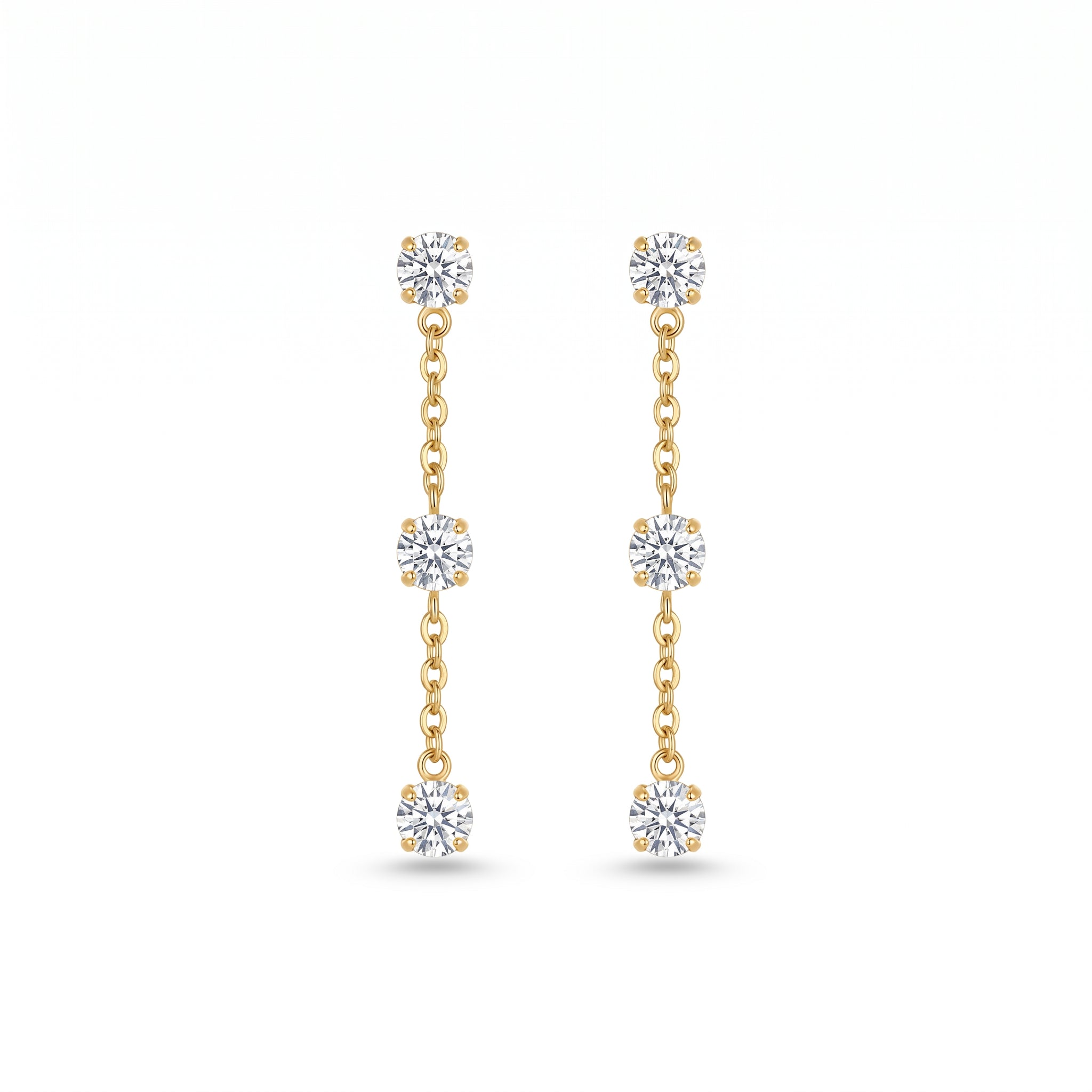 CZ Chain Station Drop Earrings – Dainty Gold Fashion Earrings