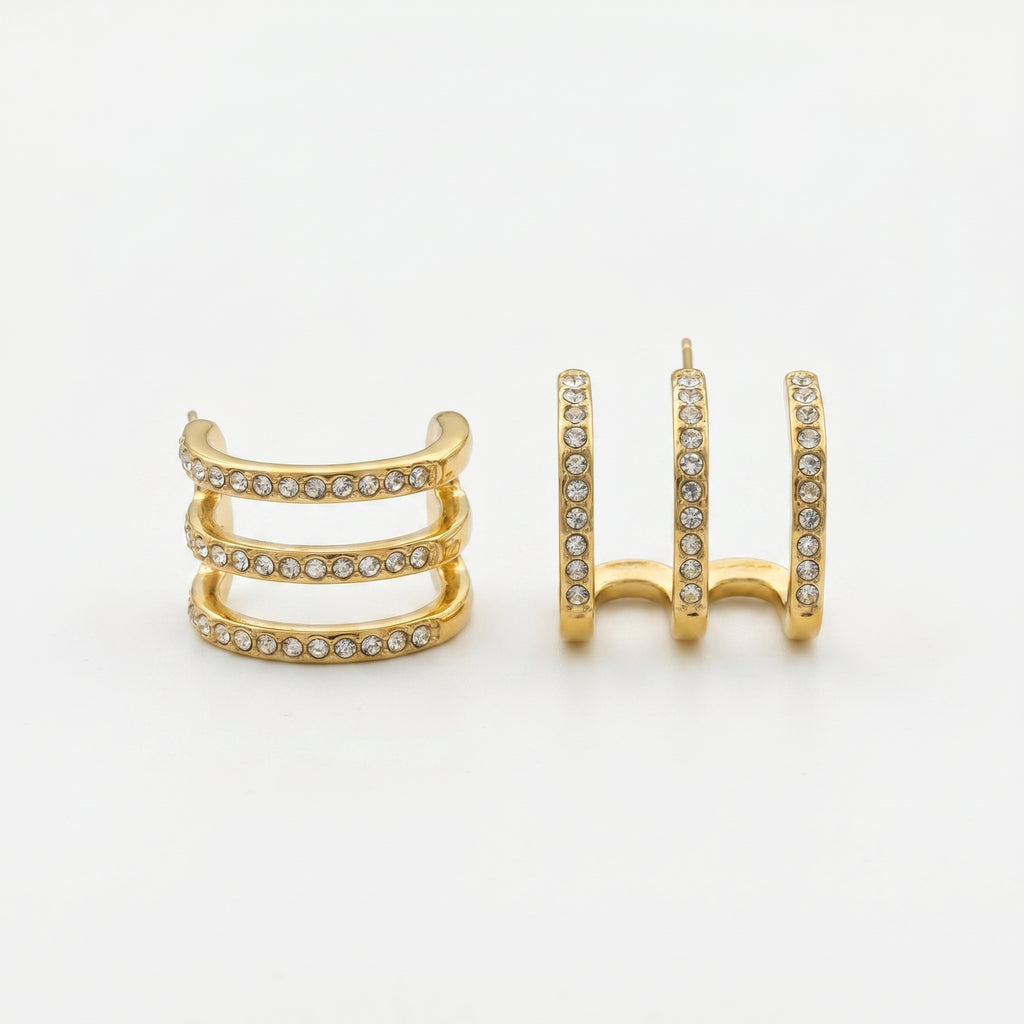 Triple Row CZ Ear Cuff Earrings – Gold Pavé Fashion Jewellery