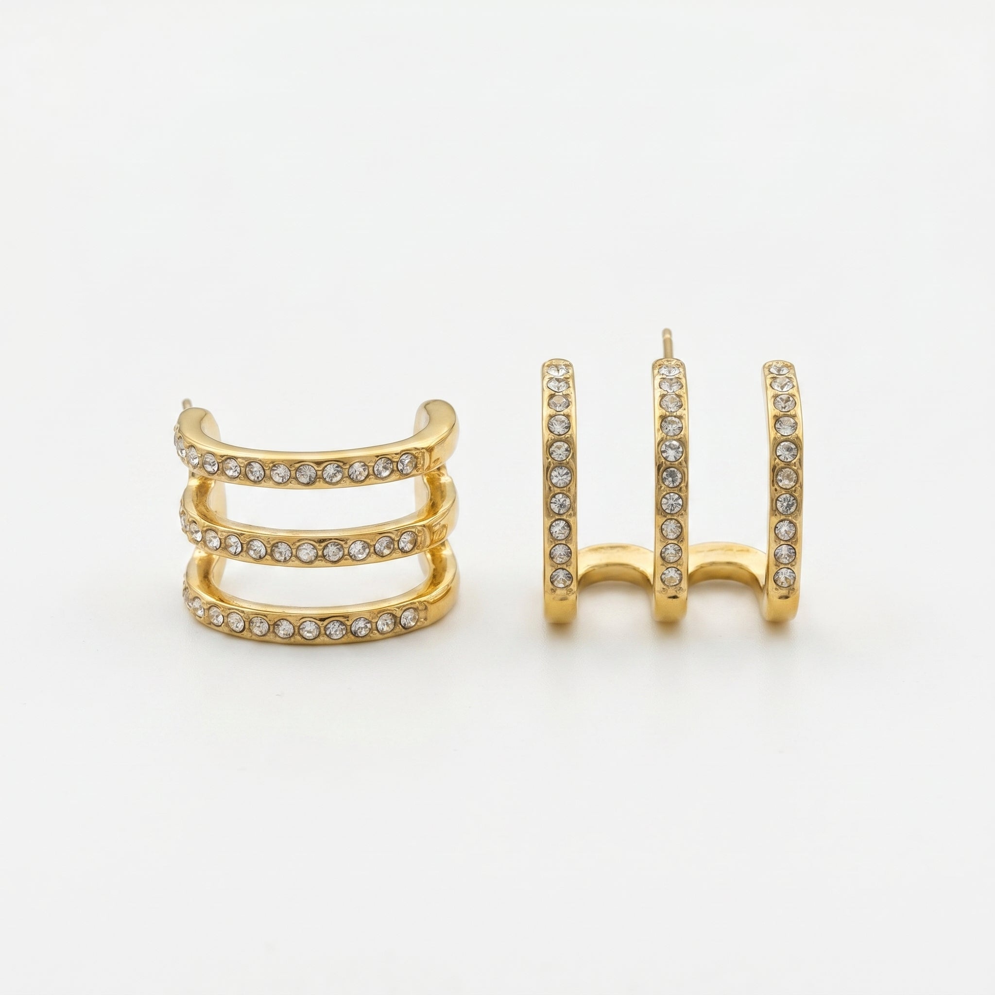 Triple Row CZ Ear Cuff Earrings – Gold Pavé Fashion Jewellery