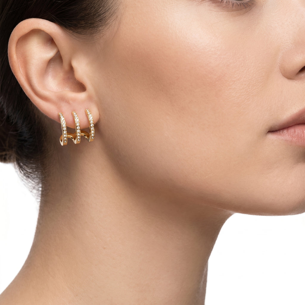 Triple Row CZ Ear Cuff Earrings – Gold Pavé Fashion Jewellery