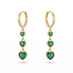 Triple Emerald Heart Drop Earrings – Gold Huggie Fashion Earrings
