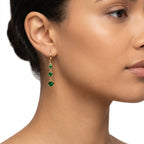 Triple Emerald Heart Drop Earrings – Gold Huggie Fashion Earrings