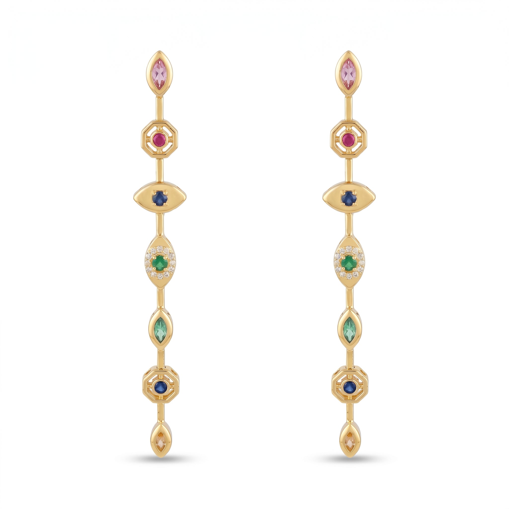 Multicolour Chakra Long Drop Earrings – Boho Gold Fashion Earrings