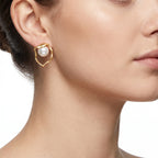Organic Pearl Frame Stud Earrings – Gold Sculptural Fashion Jewellery