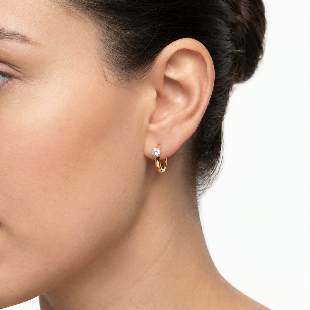 Pear CZ Huggie Solitaire Earrings – Gold Fashion Earrings