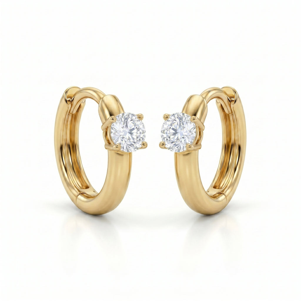 Pear CZ Huggie Solitaire Earrings – Gold Fashion Earrings
