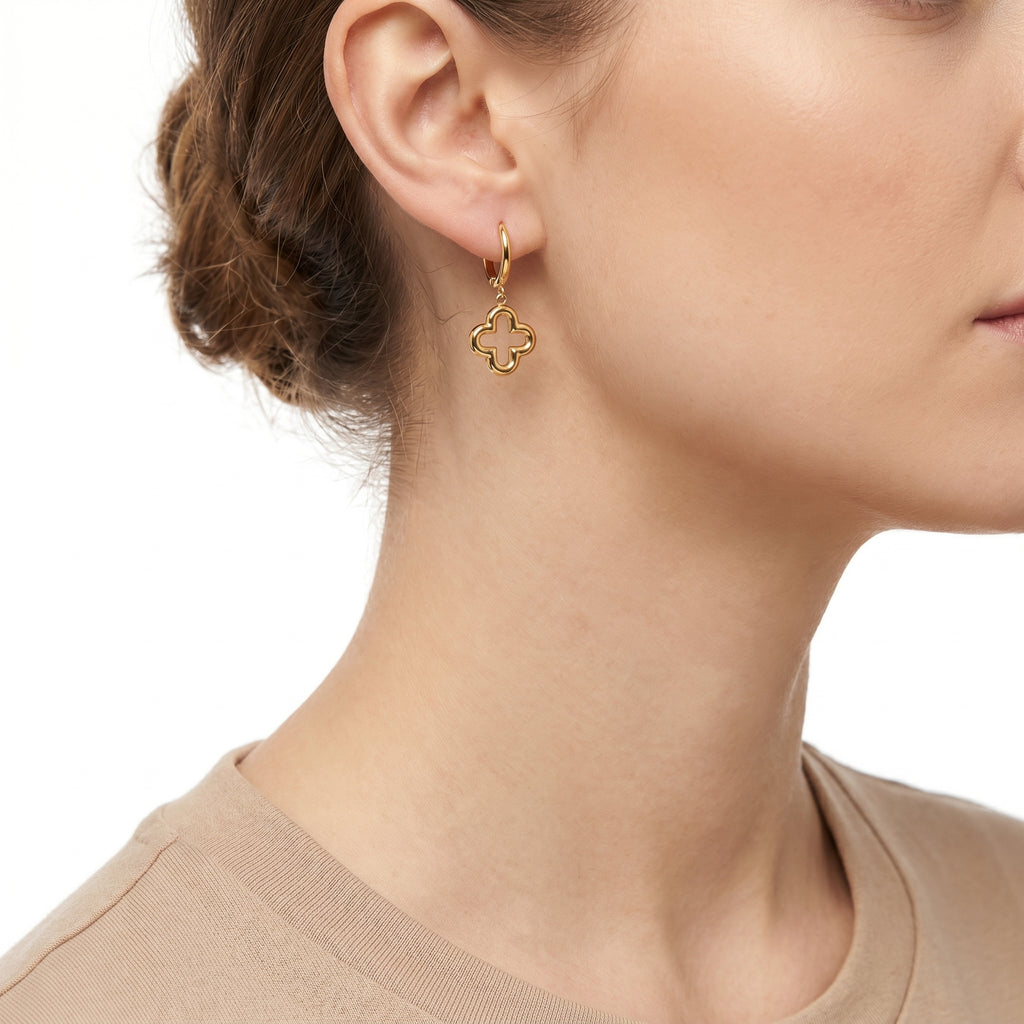 Gold Clover Charm Huggie Earrings – Dainty Fashion Drop Earrings
