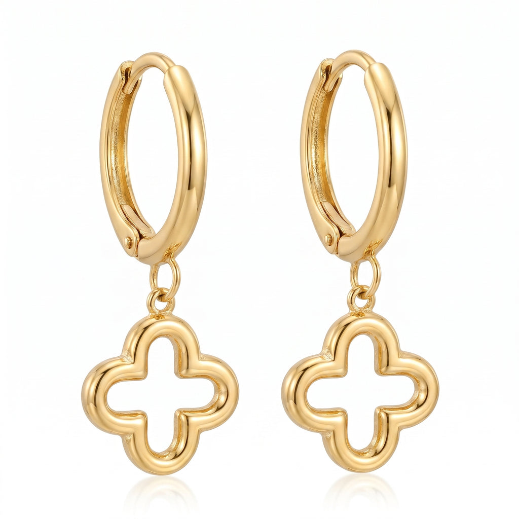 Gold Clover Charm Huggie Earrings – Dainty Fashion Drop Earrings