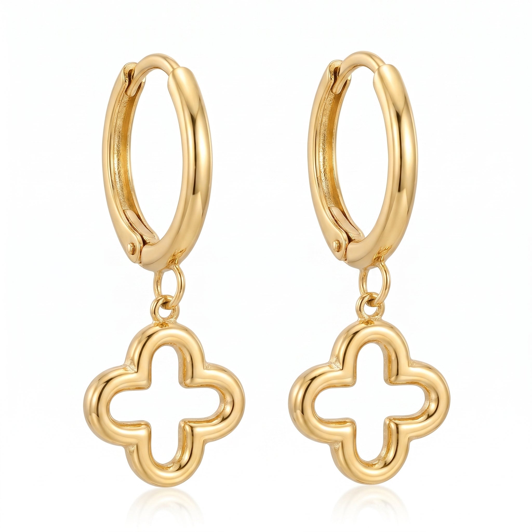 Gold Clover Charm Huggie Earrings – Dainty Fashion Drop Earrings