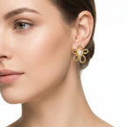 Pearl Centre Flower Stud Earring – Gold Textured Floral Fashion Jewellery