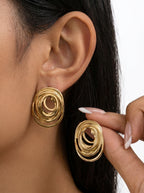 Gold Swirl Spiral Stud Earrings – Chunky Statement Fashion Earrings