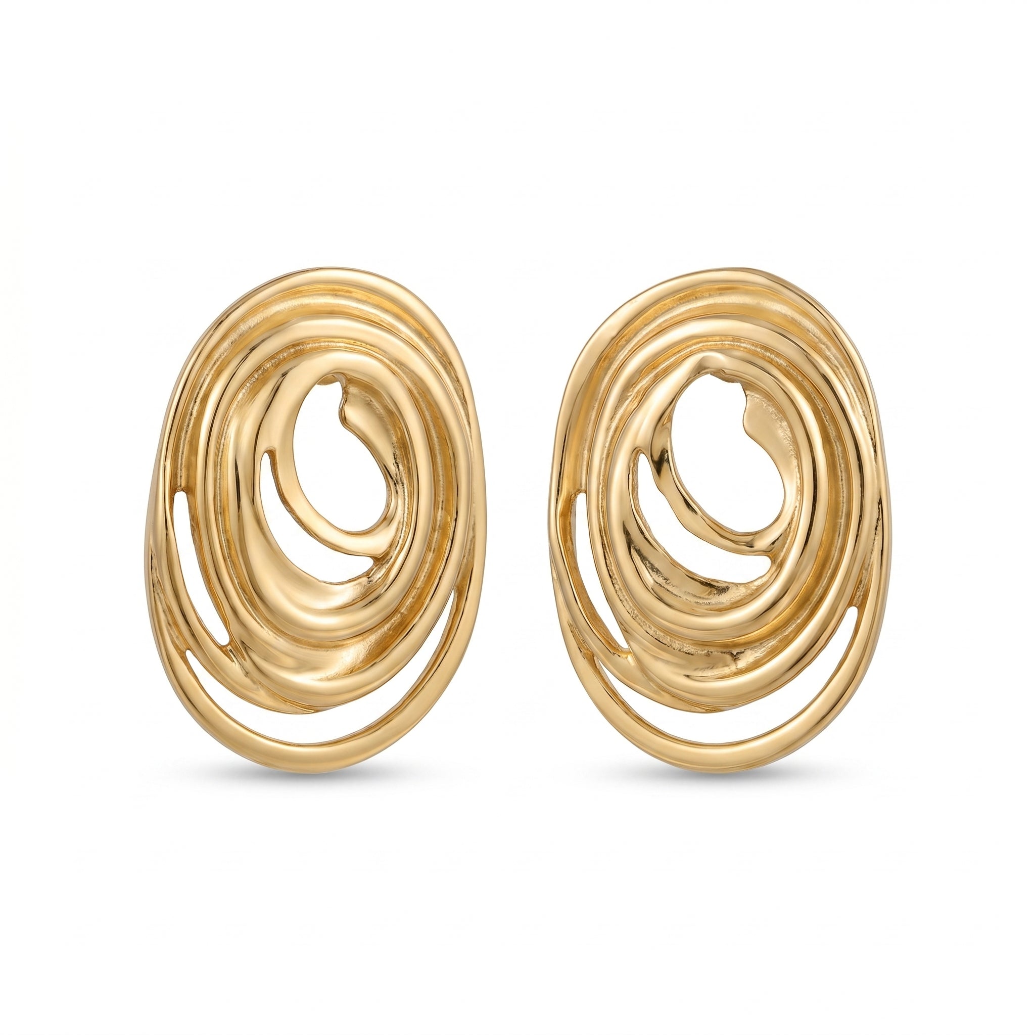 Gold Swirl Spiral Stud Earrings – Chunky Statement Fashion Earrings