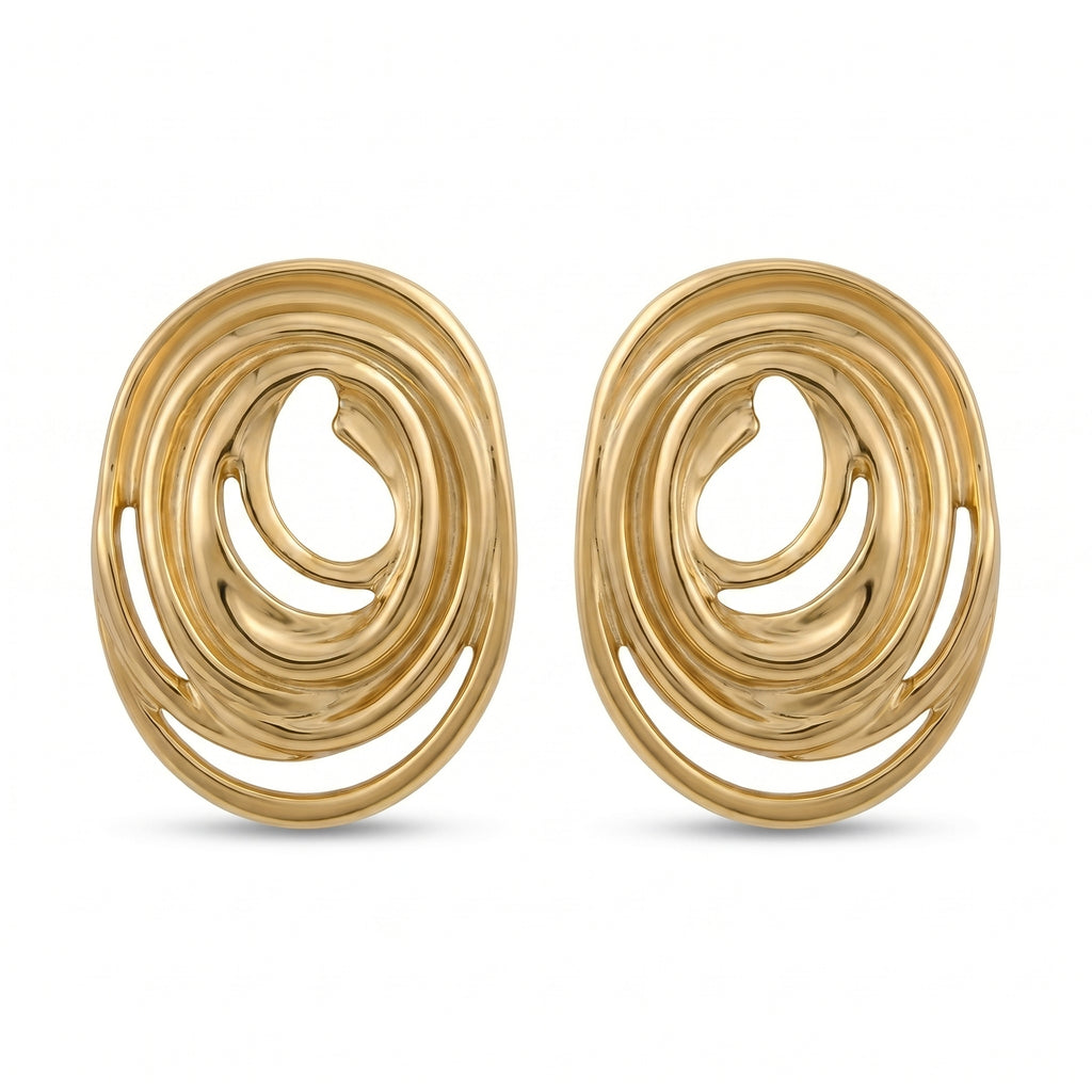 Gold Swirl Spiral Stud Earrings – Chunky Statement Fashion Earrings