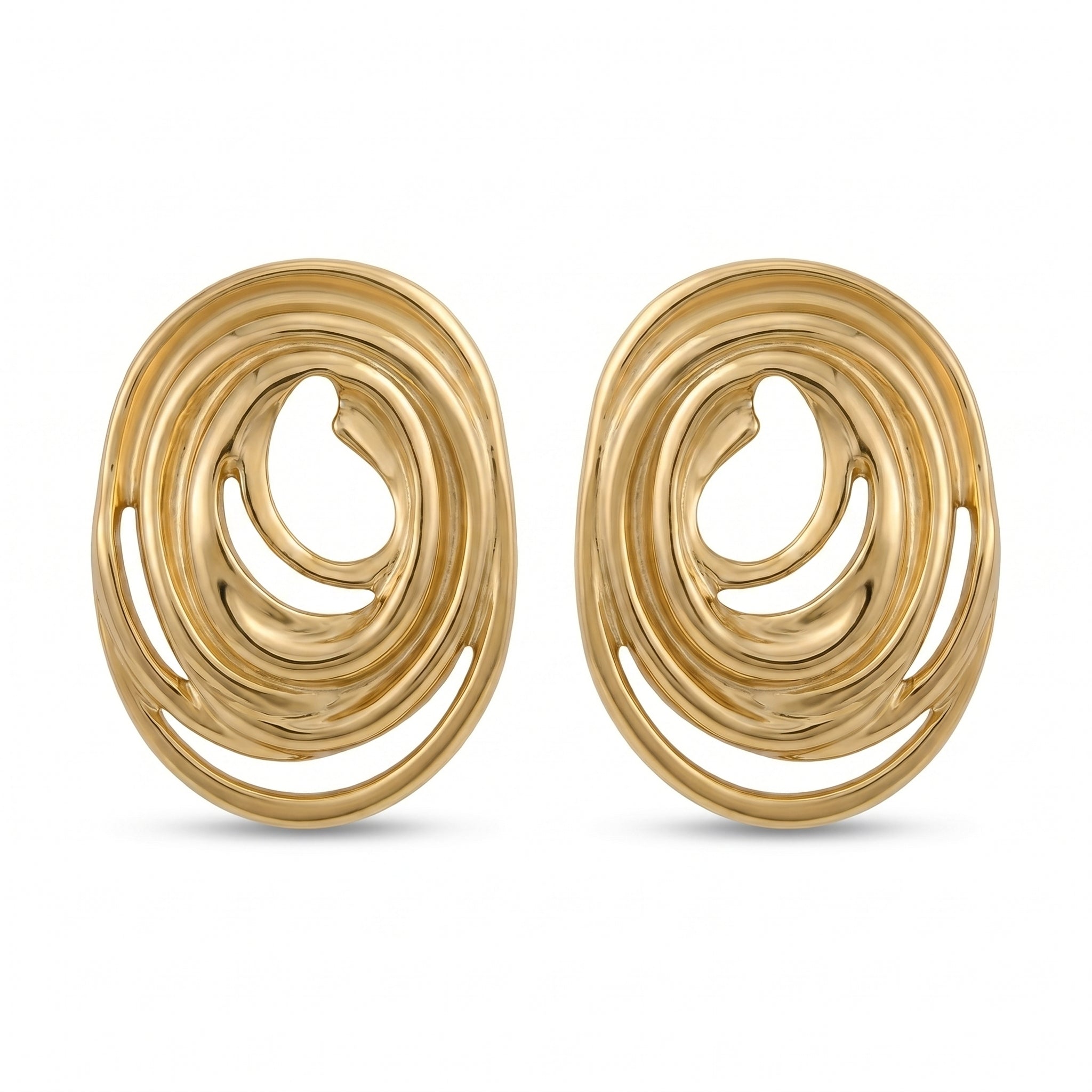 Gold Swirl Spiral Stud Earrings – Chunky Statement Fashion Earrings