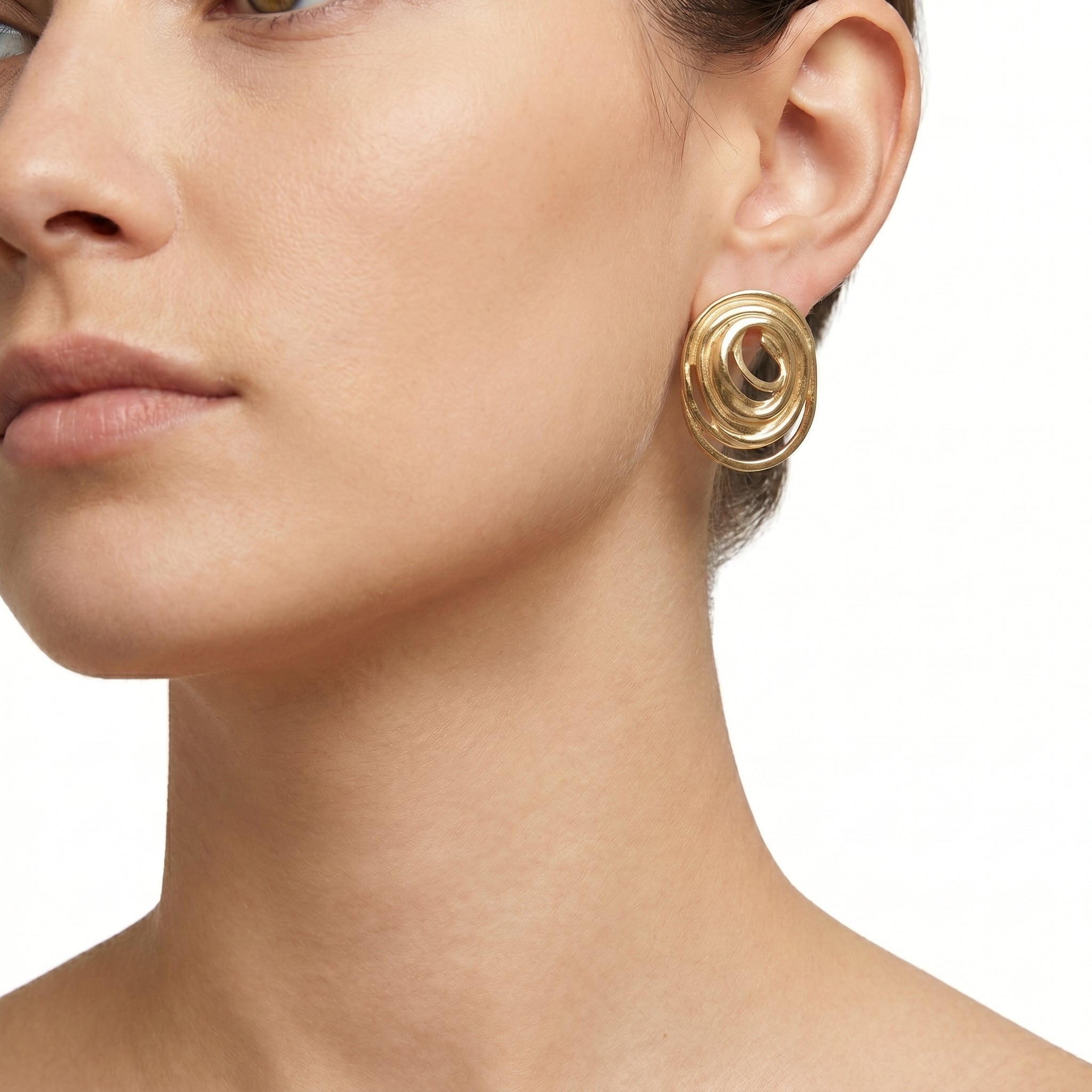 Gold Swirl Spiral Stud Earrings – Chunky Statement Fashion Earrings