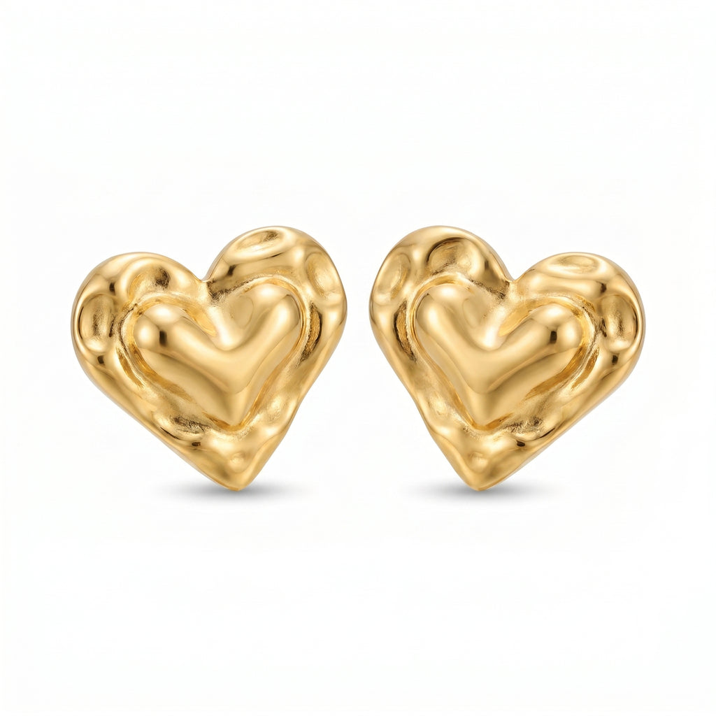 Molten Heart Stud Earrings – Gold Chunky Fashion Jewellery
