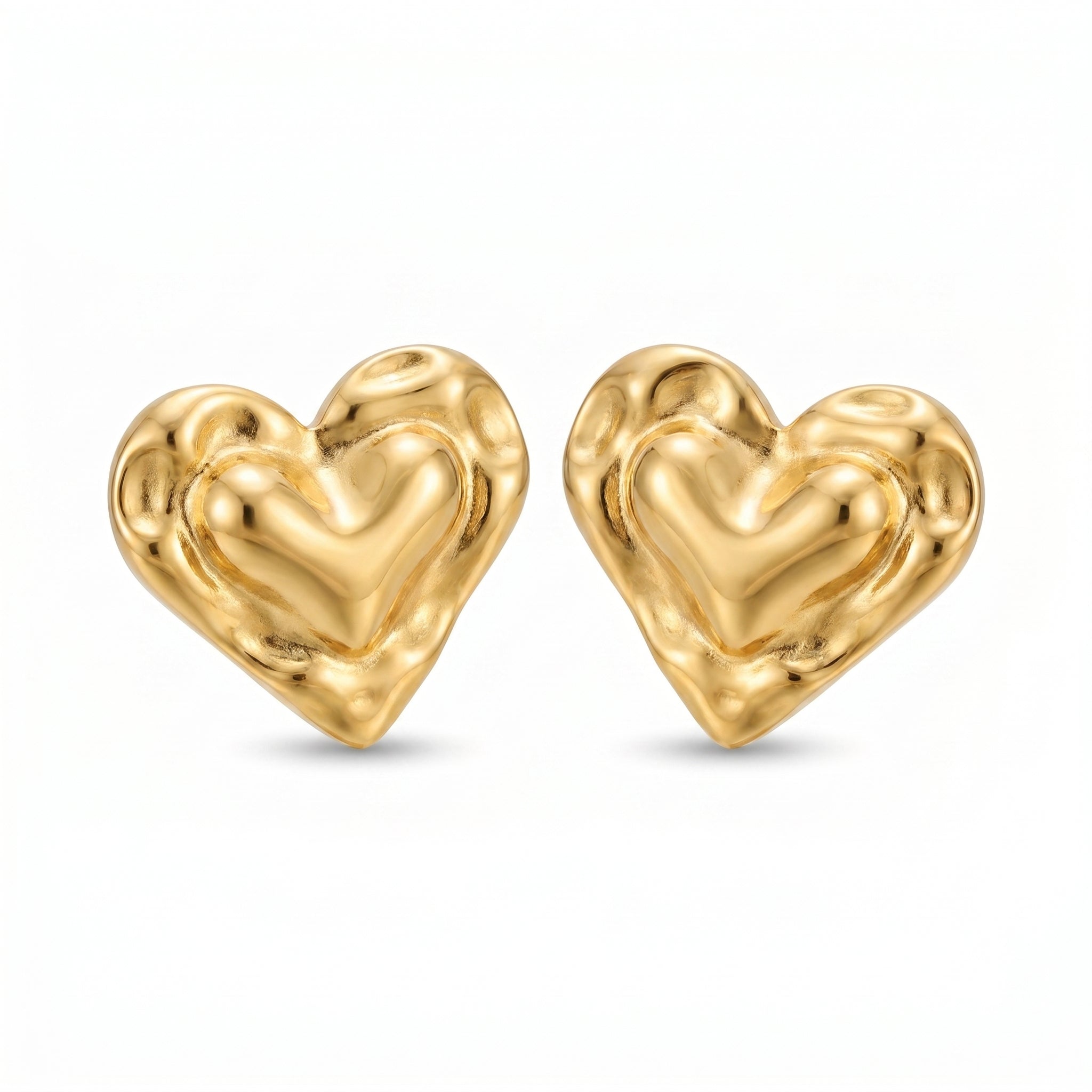 Molten Heart Stud Earrings – Gold Chunky Fashion Jewellery