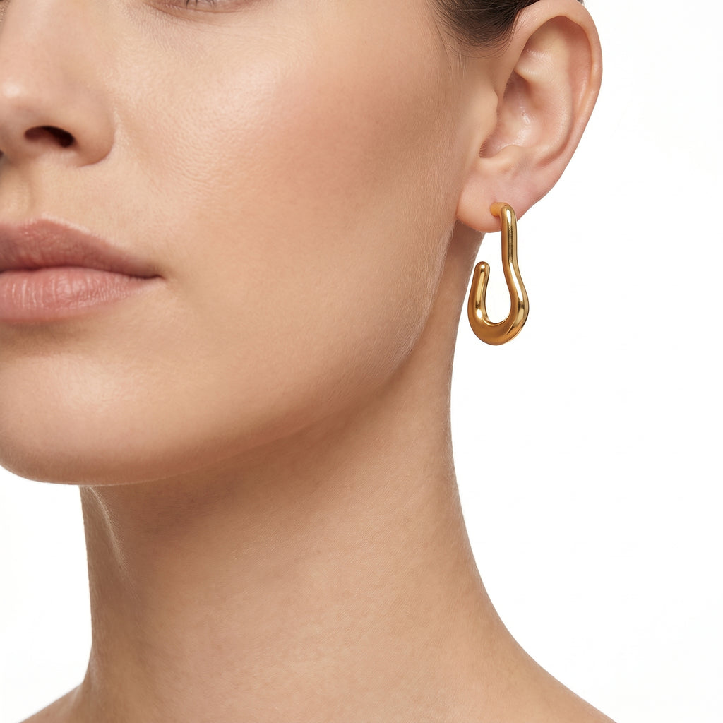 Asymmetric Teardrop Hoop Earring – Gold Fluid Fashion Jewellery