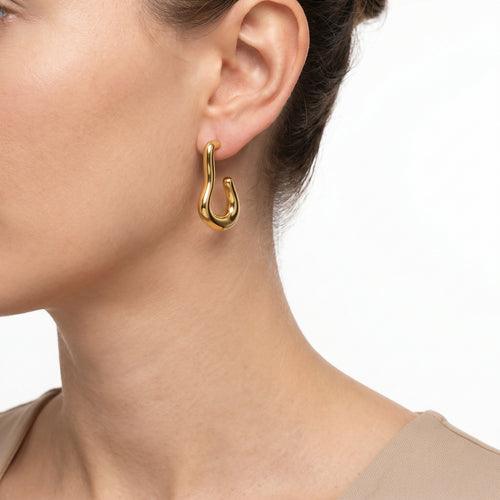 Asymmetric Teardrop Hoop Earring – Gold Fluid Fashion Jewellery