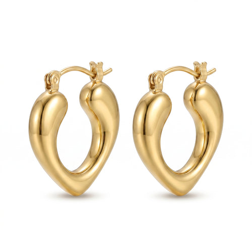 Chunky Heart Hoop Earrings – Gold Puffy Statement Fashion Earrings