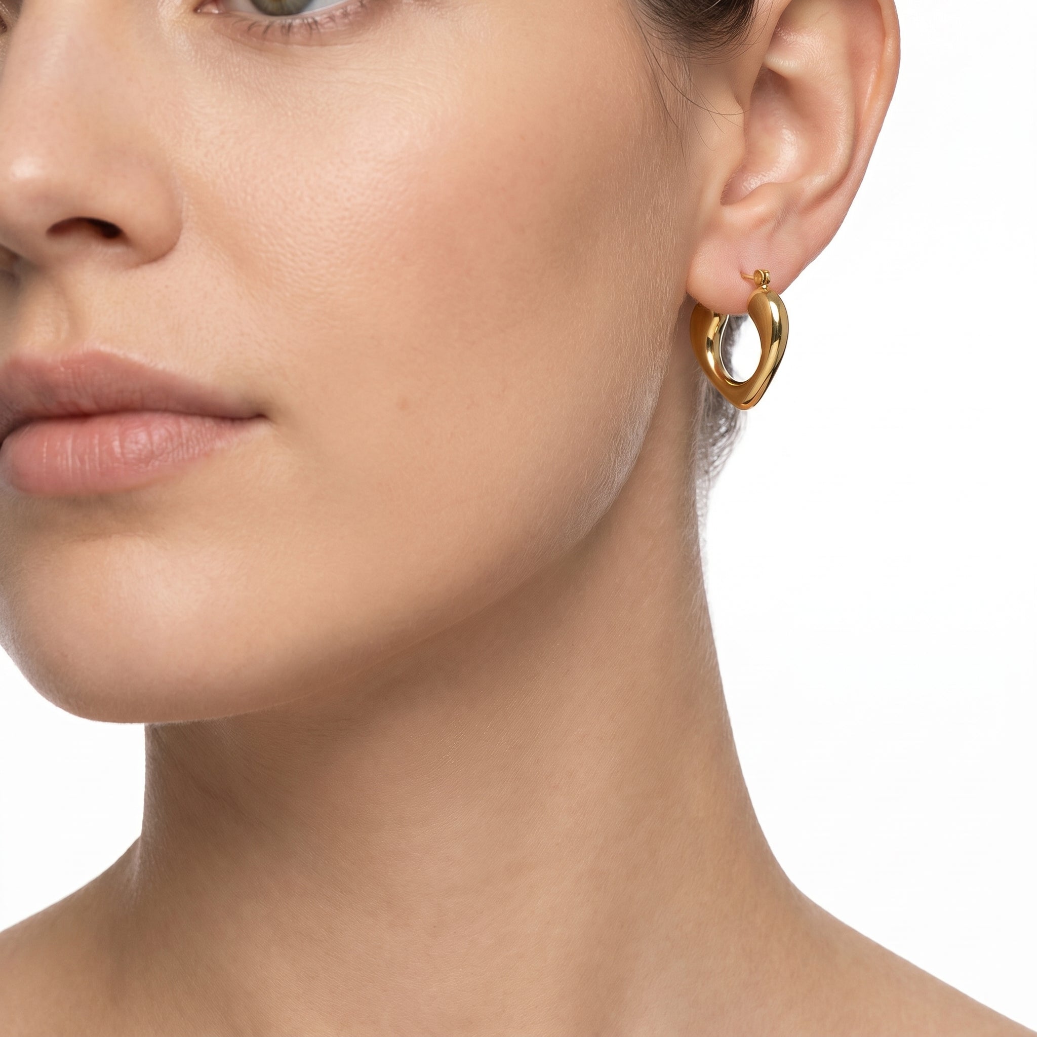 Chunky Heart Hoop Earrings – Gold Puffy Statement Fashion Earrings