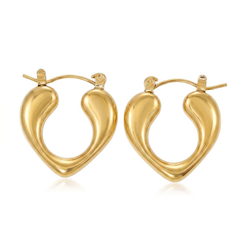 Chunky Heart Hoop Earrings – Gold Puffy Statement Fashion Earrings