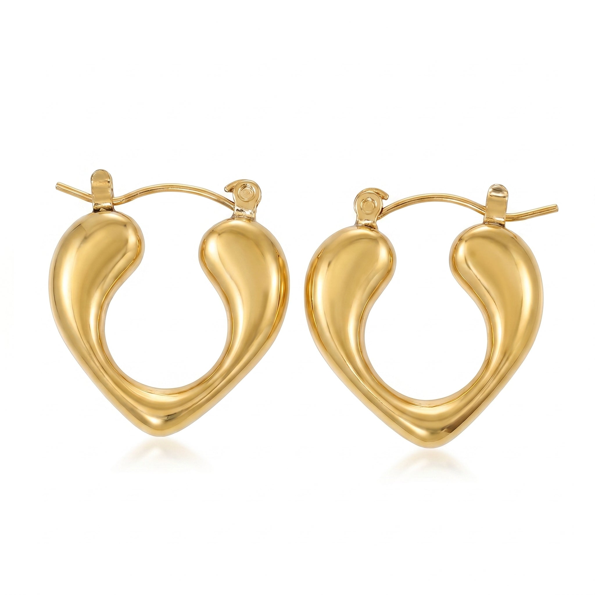 Chunky Heart Hoop Earrings – Gold Puffy Statement Fashion Earrings