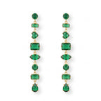 Emerald Green Multi-Shape Long Drop Earrings – Gold Statement Fashion Earrings